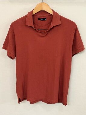 Cottonworld Organic Cotton Ribbed Polo Shirt Salmon Clay Rust Size L (42)